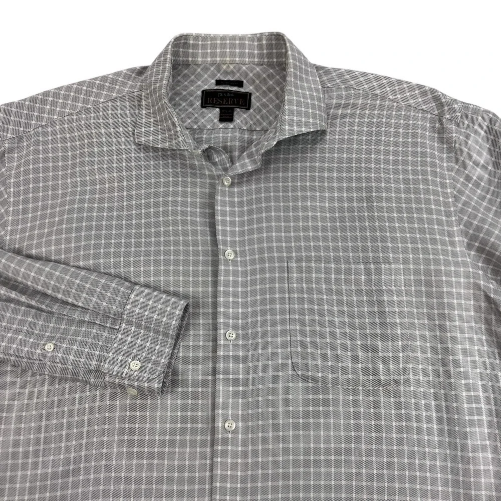 Jos‎ A Bank Reserve Dress Shirt Mens 17.5 35 Gray Check Office Business Casual